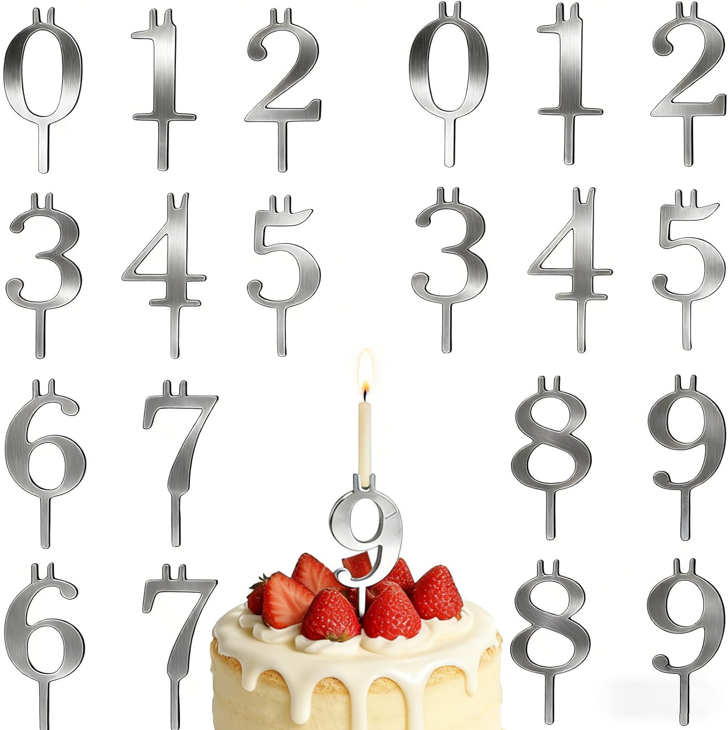 Photo 1 of 2 Set Reusable Number Birthday Candle Holder Set,20pcs Metal Birthday Candle Holder,0–9 Number Candle Holder Set,Silver Party Cakes Accessories
