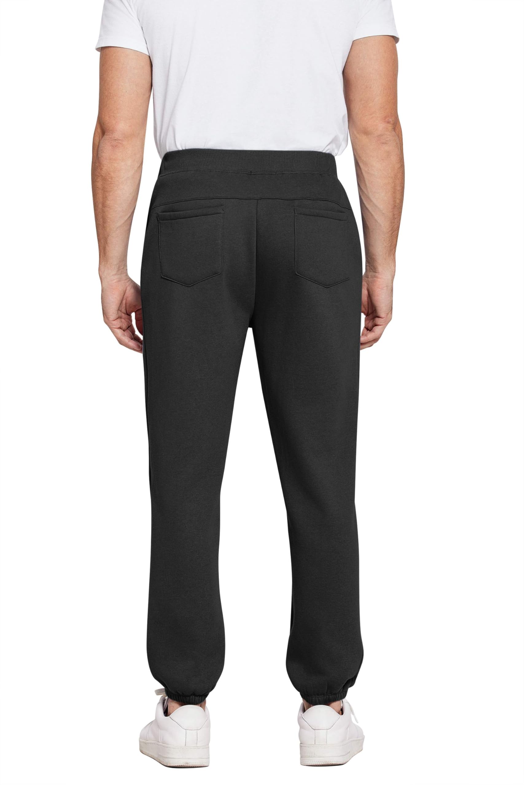 PINSPARK Men's Fleece Cotton Cuffed Sweatpants Elastic Waist Joggers Pants with Drawstring Heavyweight Warm Sweat Pants Black