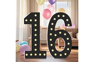 LOBOOM 4FT Light Up Numbers, 16th Birthday Party Decorations,Giant Light Up Numbers 4 Feet Tall DIY Frame Pre-Cut Foam Board Kit for 16th 61st Birthday Anniversary Decorations
