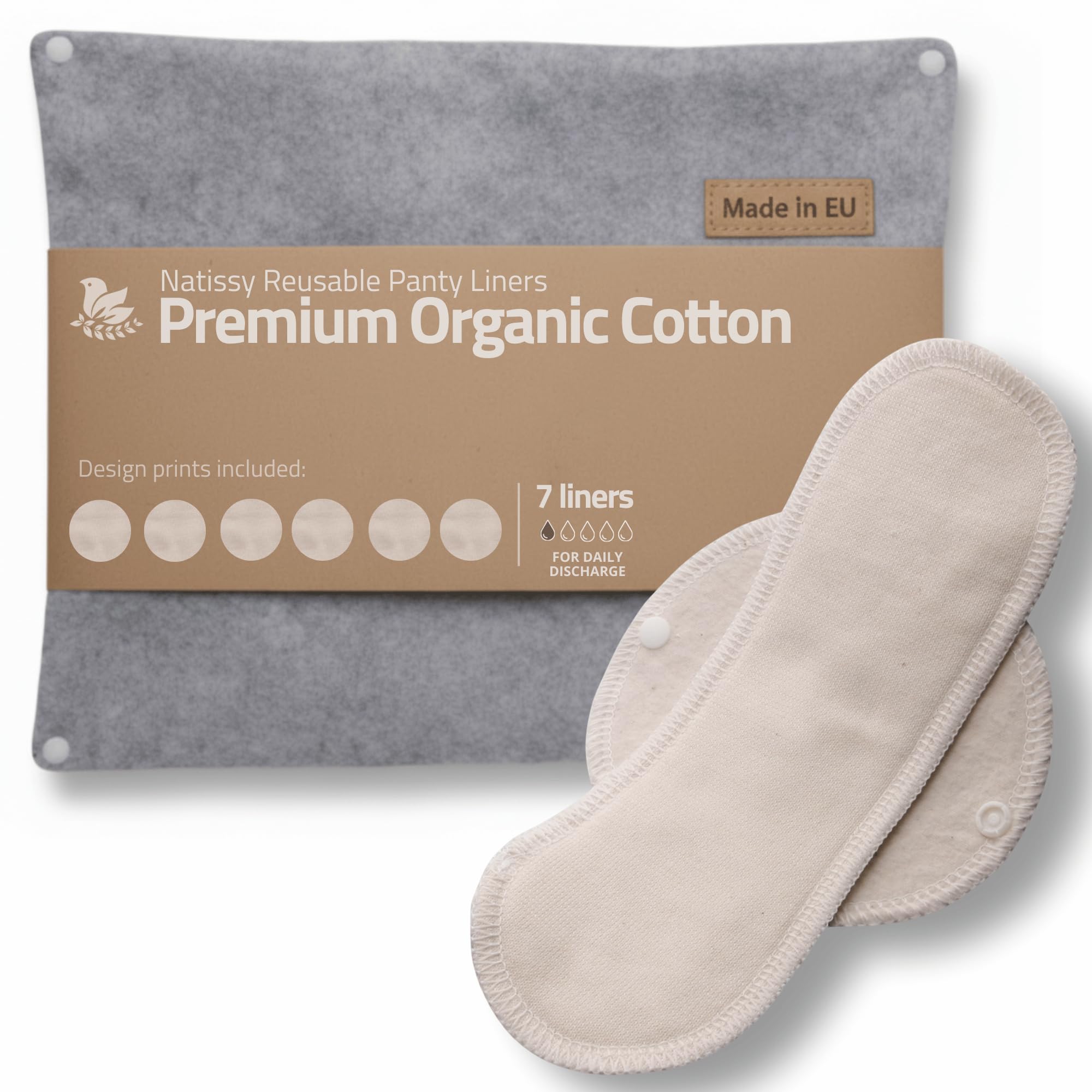 Made in EU - Ultra-Thin Reusable Panty Liners (Medium, 7-Pack) – High-Temp Washable Cloth Panty Liners for Women – Durable & Breathable Organic Cotton Keeps You Fresh & Dry for Daily Vaginal Discharge