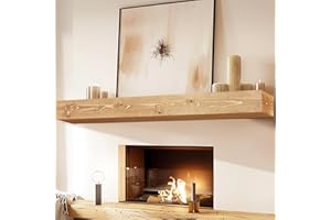 YLYHSST 72" Fireplace Mantel, 5'' Thick Handmade Hollow Solid Wood Wall Long Floating Shelf with Invisible Wood Brackets, Wood Color