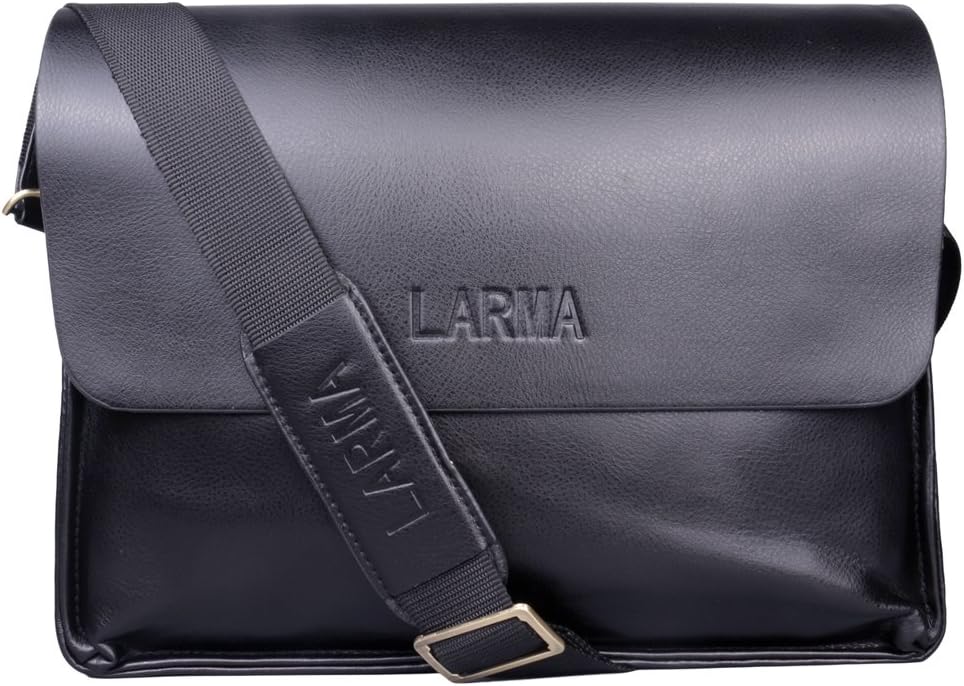 LARMA Newest Fashion Men's Genuine Leather RFID Blocking Secure Briefcase Shoulder Messenger Bag , L2-Black