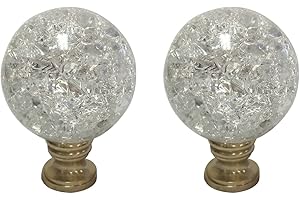 ROYAL DESIGNS, INC. Royal Designs Large Clear Ball with Crackle Texture K9 Crystal 1.75" Lamp Finial for Lamp Shade, Polished Brass Base - Set of 2