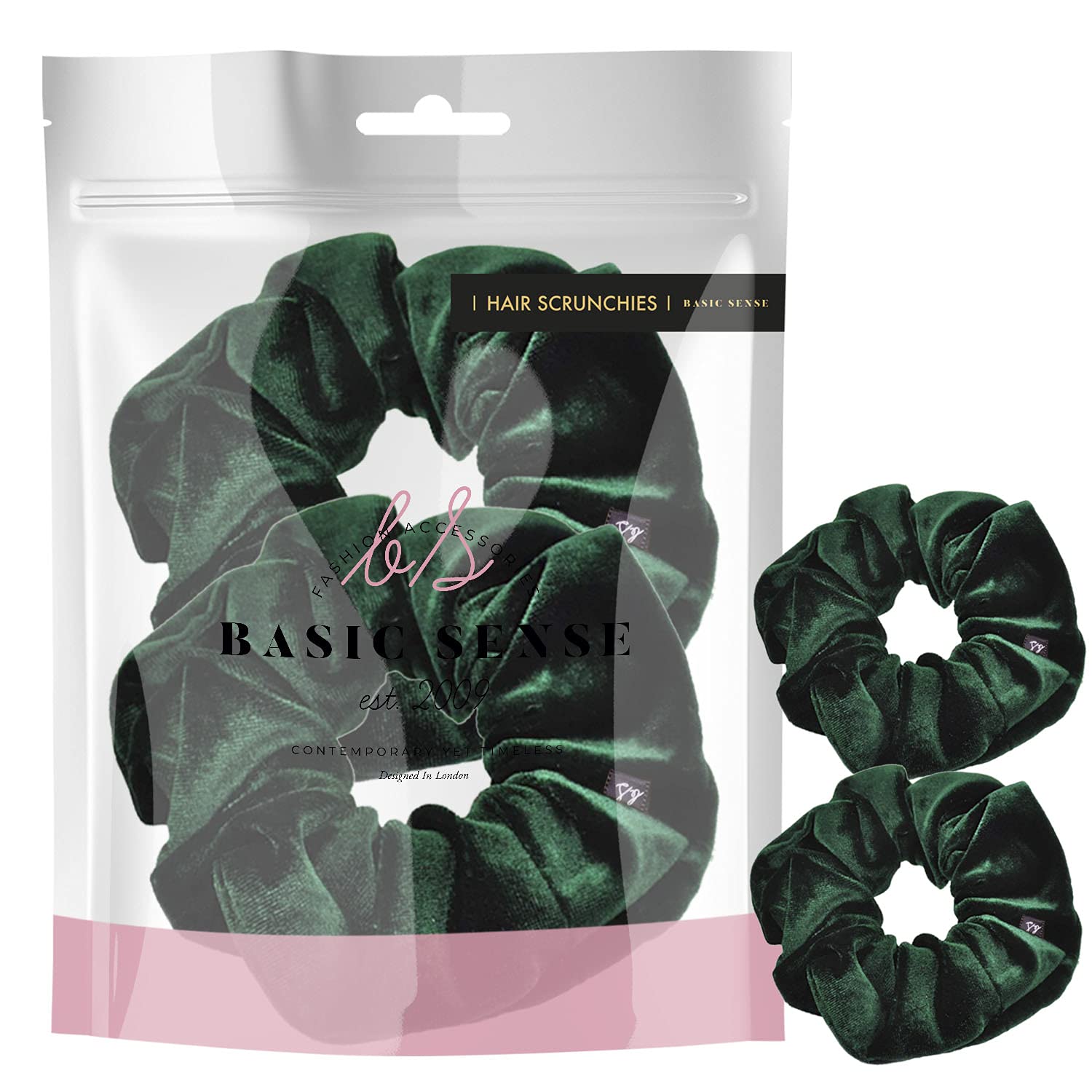 2 PCS Premium Large Hair Velvet Scrunchies Ties Bands Updo Ponytail Bobble Scrunchy Holder For Women Girl Kids, Dark Green