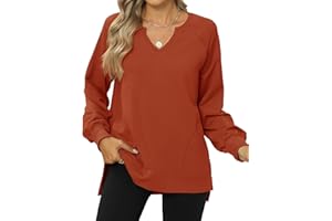 IECCP Womens Sweatshirts Long Sleeve V Neck Pullover Cute Side Slit Tops With Pockets Womens Spring Fashion