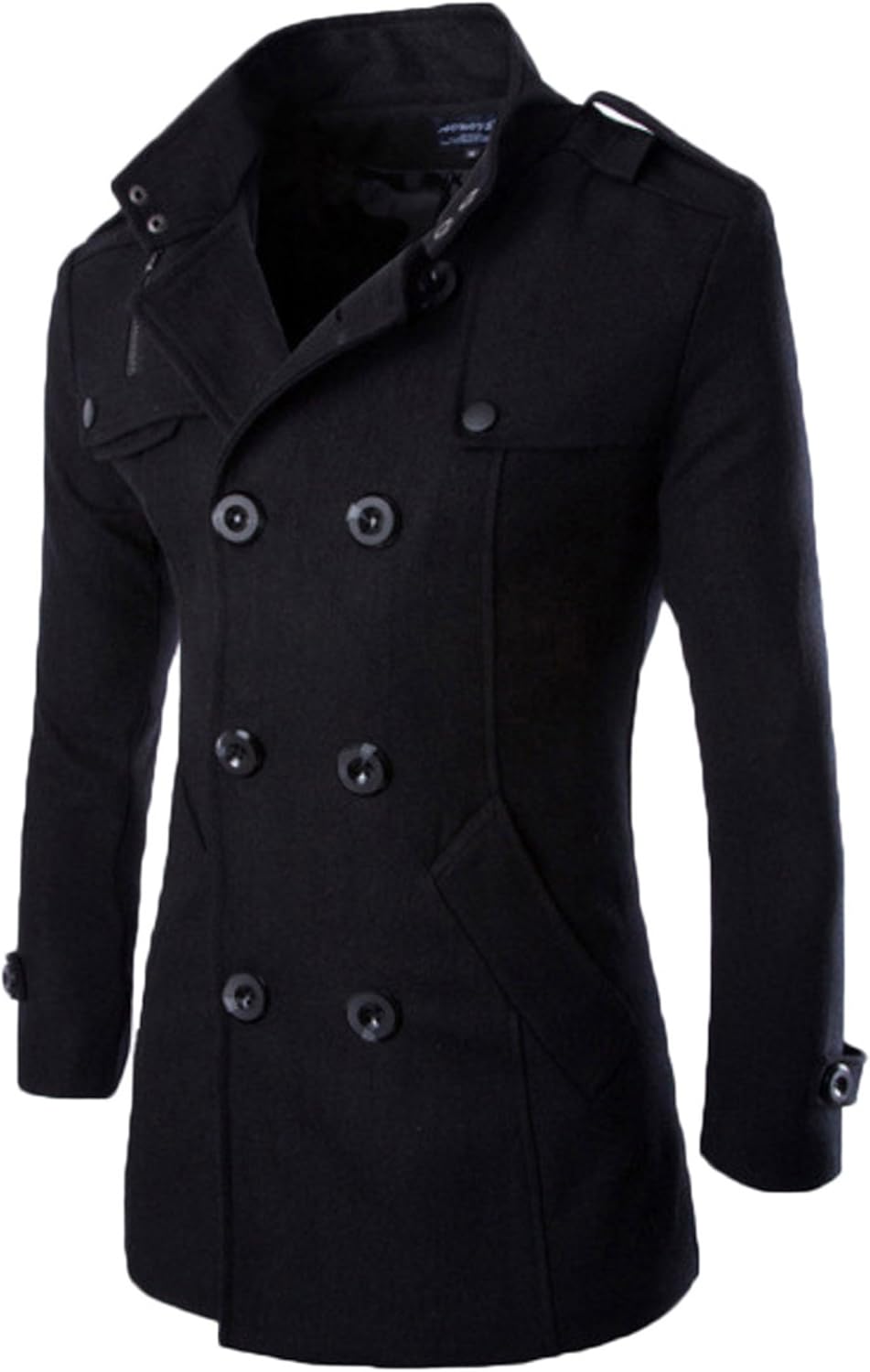 Amazon Elonglin トレンチコート メンズ コート ハーフコート ウール ダブルボタン ファッション カジュアル ビジネス 秋 冬 防寒 大きいサイズ ブラック コート ジャケット 通販