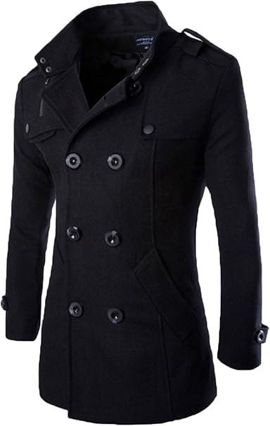 Amazon Elonglin トレンチコート メンズ コート ハーフコート ウール ダブルボタン ファッション カジュアル ビジネス 秋 冬 防寒 大きいサイズ ブラック コート ジャケット 通販