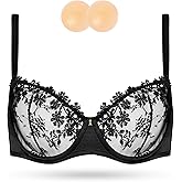 Wingslove Women's Sexy Lace Bra Demi Sheer Mesh Balconette See Through Bralette Unlined Underwire Embroidered