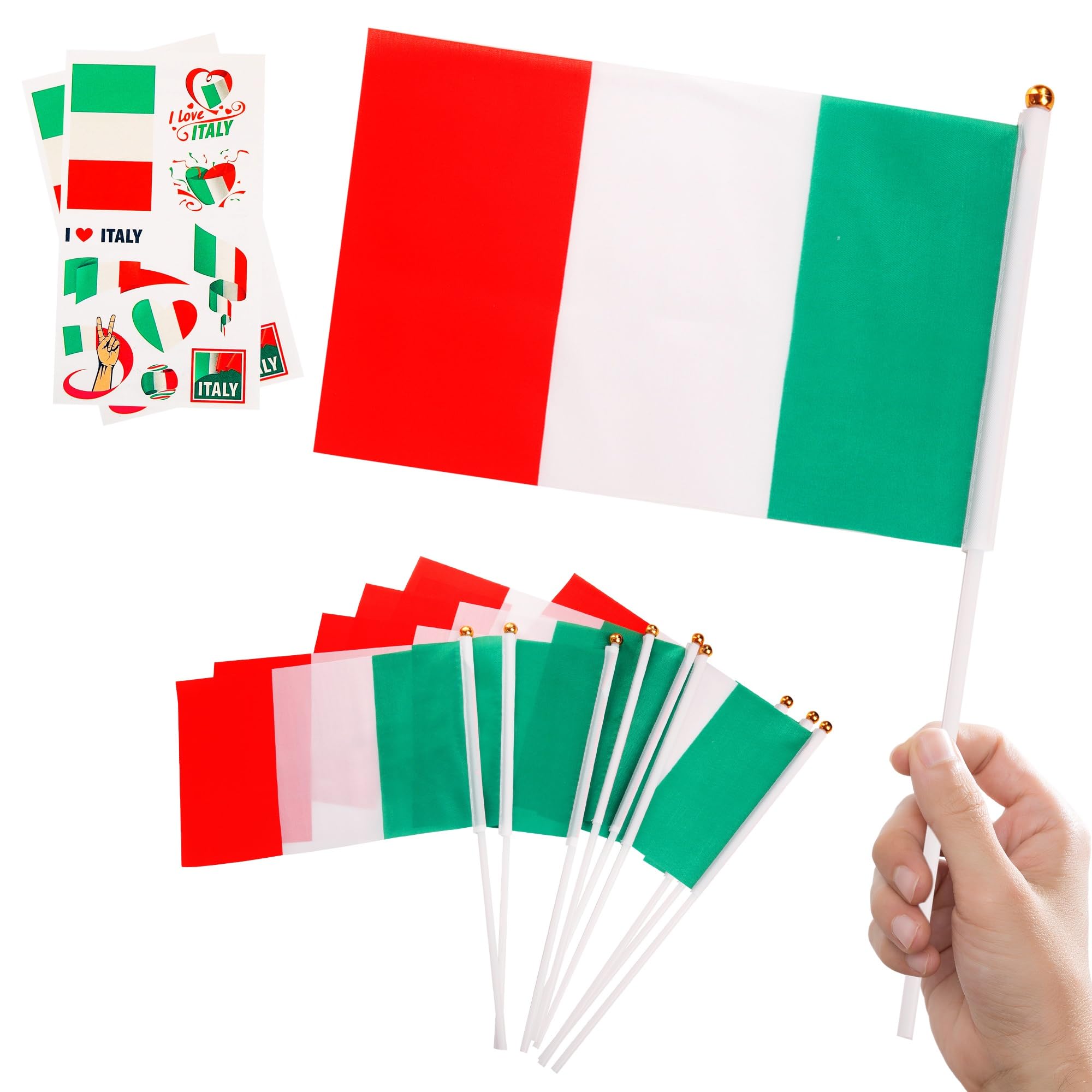 Italy Flags on Sticks 10pcs Double-Sided Polyester Italian Hand Held Flags, small Italy Flag for Italian Decorations, Six Nations Rugby, Indoor or Outdoor Euro/World Cup Football Party — image 1