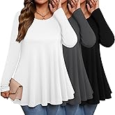 Evervibe 3 Pack Women's Plus Size Tunic Top Casual Long Sleeve Shirts Knitted Loose Fit Blouse Wear with Leggings