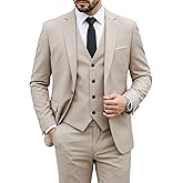 MY'S Men's 3 Piece Suit Set with Tie, One Button Slim Fit Solid Jacket Vest Pants, Prom Party Wedding Business Suits for Men