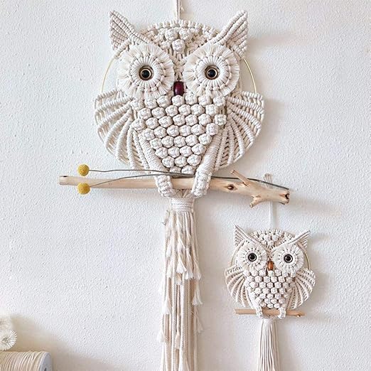 Su Xuri Decoracion De Pared Buhos Con Borla Blanca Tapices Colgar Decoracion De Macrame Tejida A Mano Hogar De Algodon Para Dormitorio Boda Navidad Fiesta De Cumpleanos Apoyos De Tiro Atrapasuenos Amazon Es Hogar