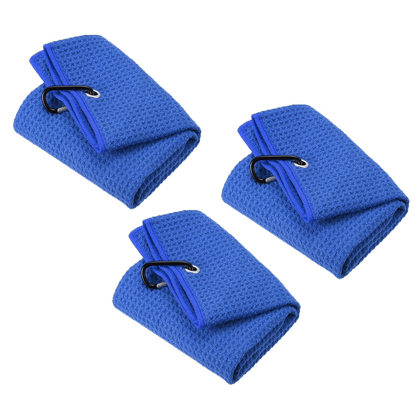 PATIKIL 24"x16" Tri-Fold Golf Towels, 3 Pack Waffle Pattern Towels Soft Fiber Strong Water Absorption with D Clip for Golf Lovers, Dark Blue