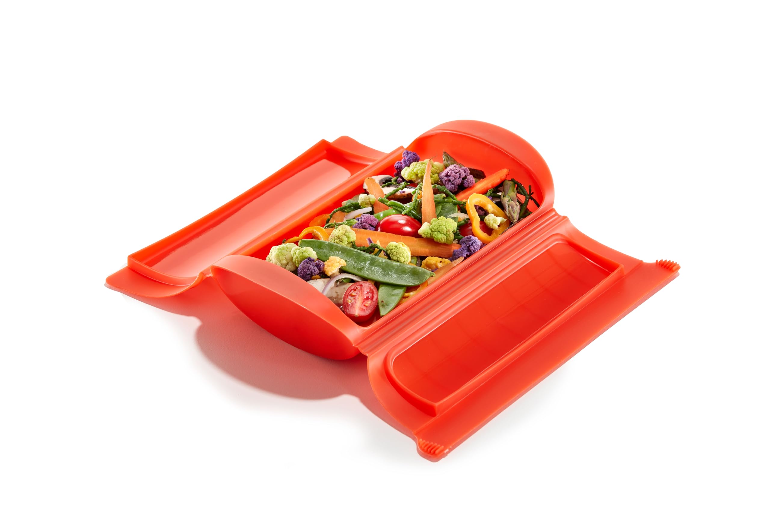 Photo 1 of Lékué 1-2 Person Steam Microwave Cooking Case with Draining Tray & 10min Cookbook (Red) 100% Silicone BPA-Free Family Portion Steam Cooking Container for Meals, Vegetables, Meat, Fish & More