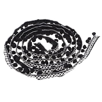 MagiDeal 3 Yards 32mm Pomponborte Bommelborte Pomponband Näharbeit Handwerk Rose Rot/Schwarz - Schwarz, 3 Yards