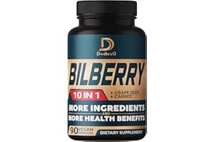 DEDICAD 10in1 Bilberry Extract for Eyes Supplement for 3 Months - Equivalent 9260mg with Grape Seed, Carrot, Elderberry, Eyebright, Quercetin & More Herbs - Non-GMO, Gluten Free - 90 Vegan Capsules
