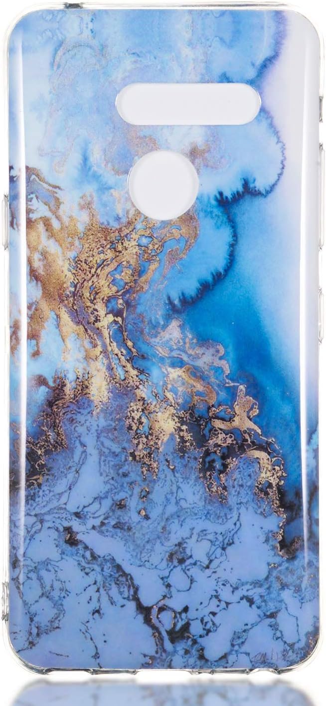 LG G8 ThinQ Case, Glossy Marble Pattern Slim Hard Soft Silicone Back Case Cover Fit for LG G8 ThinQ (Sea Blue)
