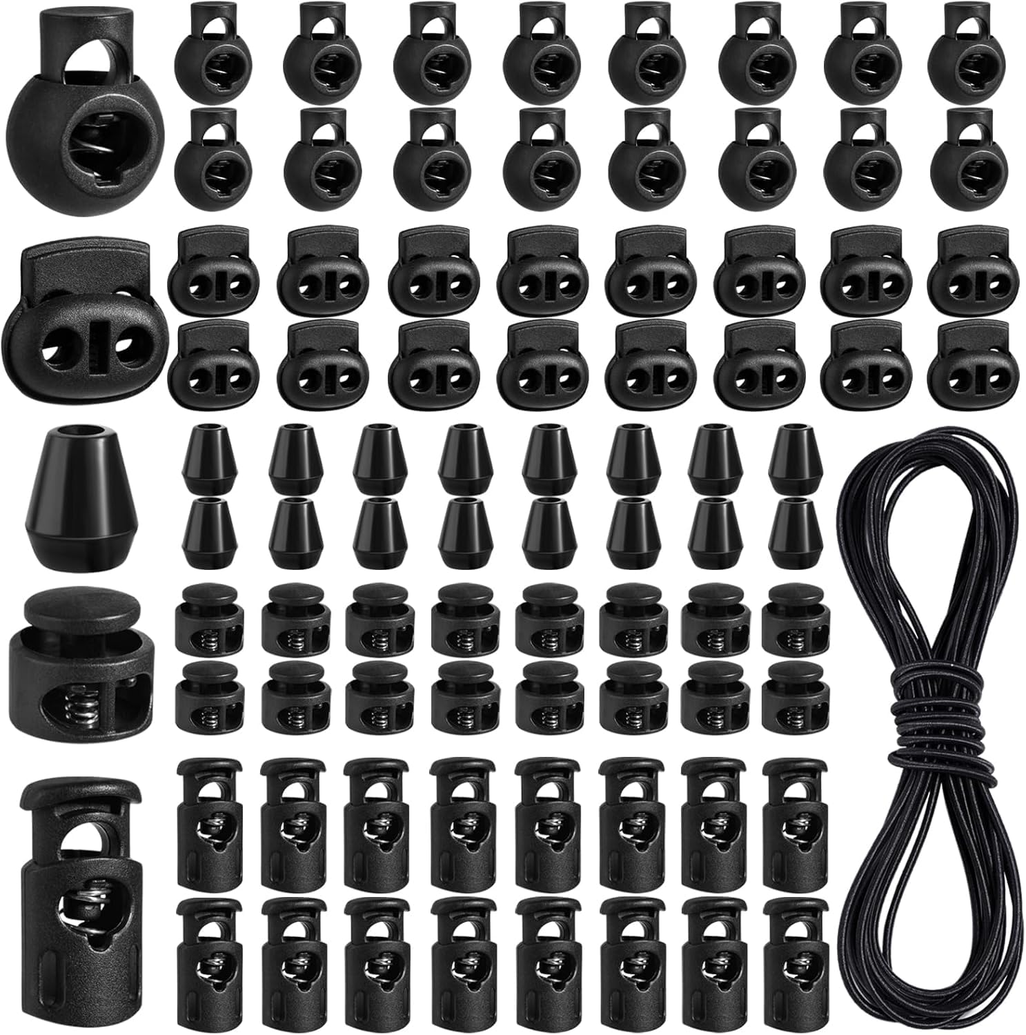 REJOECE 80Pcs Toggles for Drawstrings, Cord locks, Drawstring toggle for Cord, Spring Toggle, Coat-Toggles for Luggage, Lanyard, Clothing, DIY Projects, Backpack, Sportswear, Shoelaces