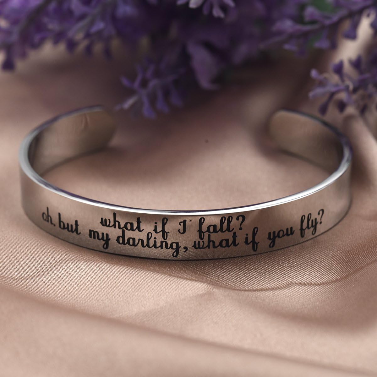 LParkin Inspirational Bracelets For Women Graduation Gifts Cuff Bracelet What If I Fall Oh But My Darling What If You Fly spiritual Gift for women - Image 5