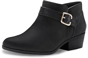 Athlefit Women's Chunky Low Heel Ankle Boots Classic Pointed Toe Side Zipper Booties