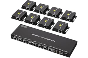 VPFET HDMI Extender Splitter Over Ethernet 1 in 8 Out Cat5e or 6 Up to 165FT 50m HD1080P 60Hz 3D with Port Loop Out Support EDID POC Suitable for Projection Exhibition Presentations