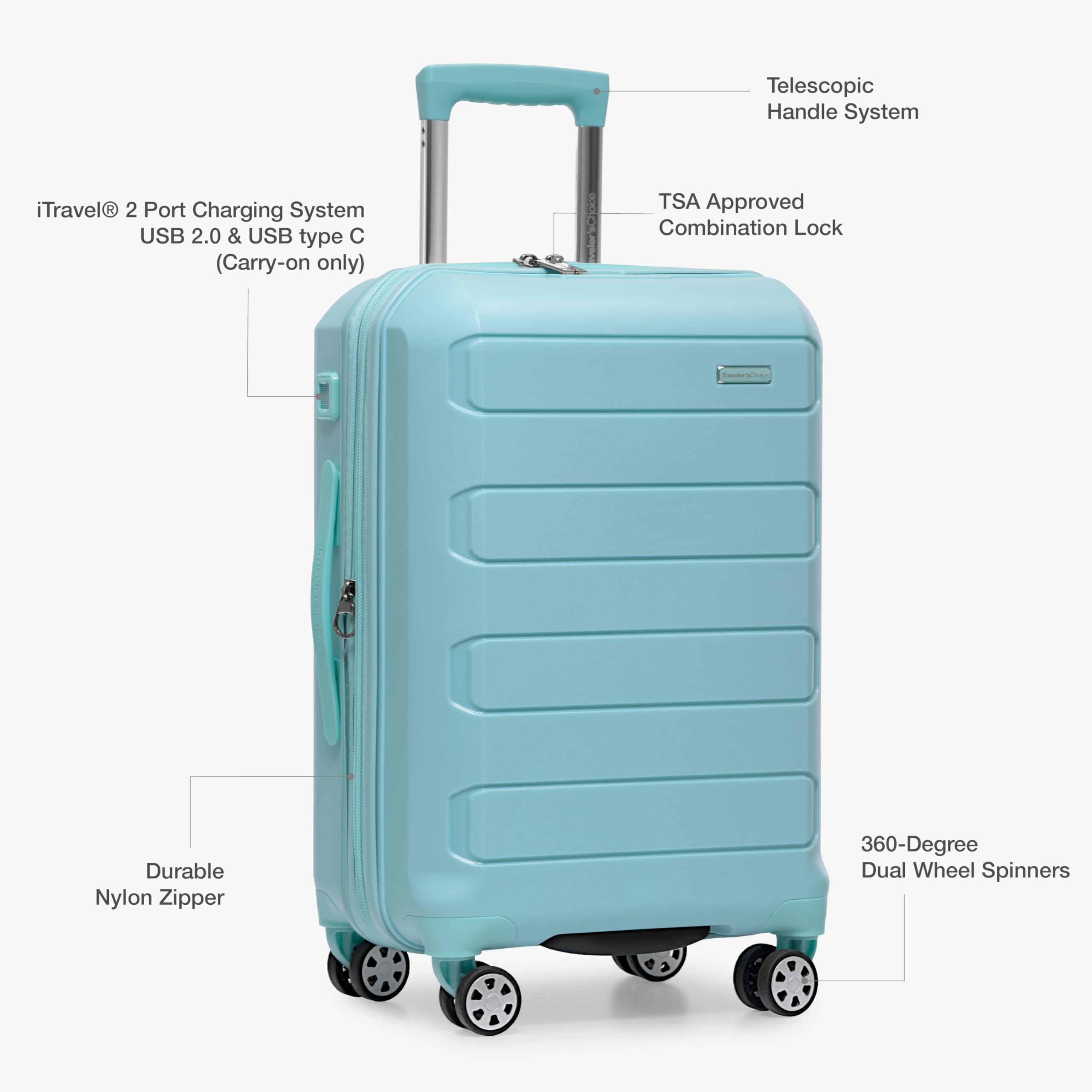 Traveler's Choice Pagosa Indestructible Hardshell Expandable Spinner Luggage, Baby Blue, 2-Piece Set (22/26)