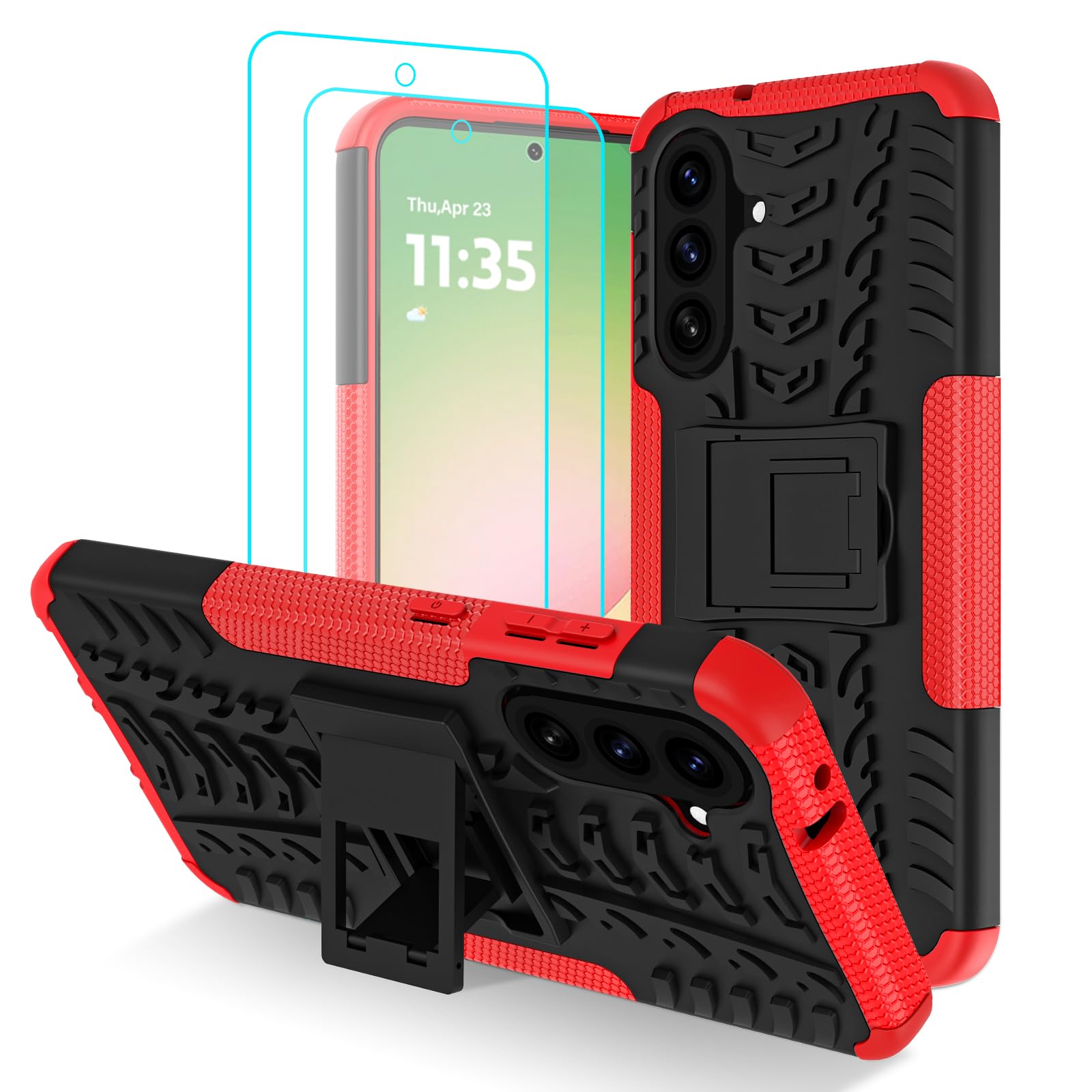 Iokmax for Samsung Galaxy A56 5G Case with 2 Pack Screen Protector, Military Grade Shockproof, Heavy Duty Robust Bumper Cover with Kickstand for Galaxy A56 5G Phone Case, Red
