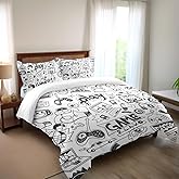 Vichonne Gaming Comforter Sets for Boys Teen Twin Size,Kids Video Games Bedding Set Sketch Style Athletic Racing Game Design Bedroom Home Decor