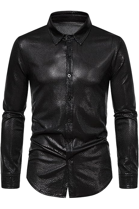 Mens Stylish Crocodile Pattern Metallic Party Shirts Lapel Collar  