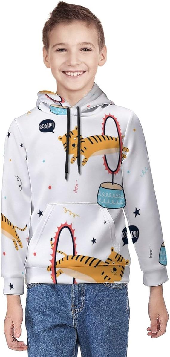 Amazon パーカー ジュニア プルパーカー 長袖 トレーニングパーカー かわいい 虎 アニマル柄 動物柄 子ども 子供服 キッズ トレーナー フード付きパーカー カンガルーポケット プルオーバー スウェット 柔らかい生地 トップス 暖かい トレーナー パーカー 通販