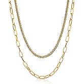 AILPIWE 18K Gold Plated Layered Necklaces for Women, Dainty Paperclip Cuban Link Chain Gold Necklace Stack for Women
