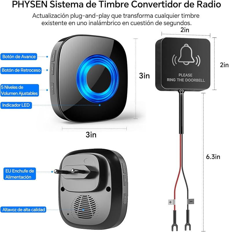 Repetidor de Señal Inalámbrica, WET03B Kit de Extensión de Timbre Inalámbrico, Compatible con Todos los Timbres Blink, 58 Melodías & 5 Niveles de Volumen, 1 Convertidor y 1 Receptor