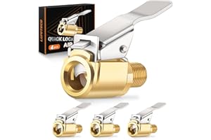 LUMITECO 4-Pack Air Chuck Quick Connect, Brass Tire Air Chuck with Clip Adapter Compatible with Schrader Valve, No Leakage Tire Inflator Nozzle Adapter, Unscrewed Connection Converted to Locking Connection