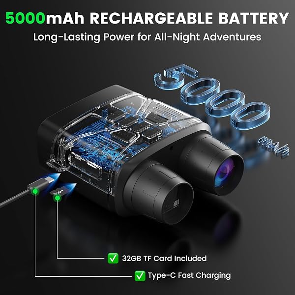HEXEUM NIGHT VISION GOGGLES, 4K NIGHT VISION BINOCULARS FOR ADULTS WITH 5000MAH BATTERY, 3″ HD SCREEN & 32GB CARD FOR HUNTING, WILDLIFE OBSERVATION, SECURITY