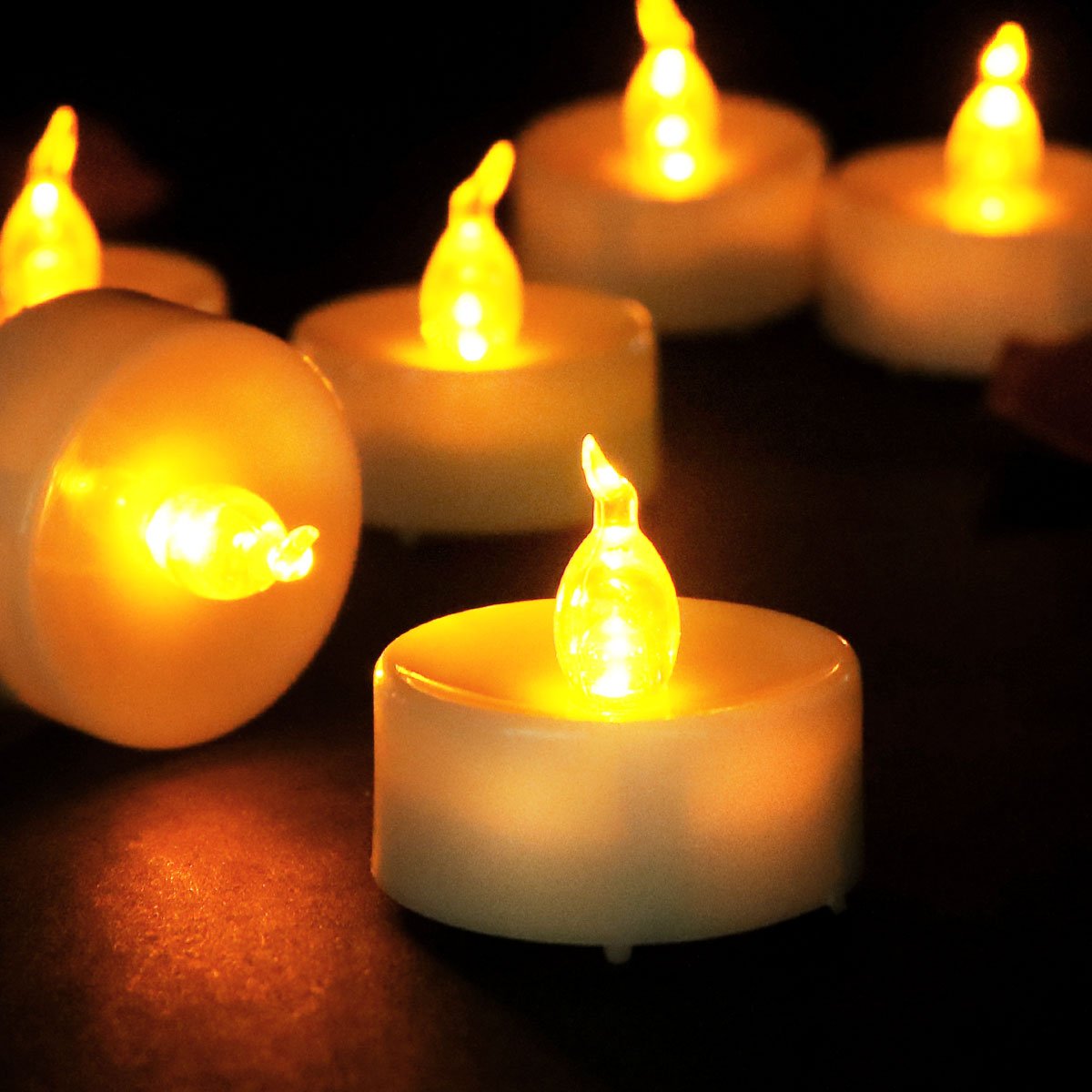 Youngerbaby 24pcs Led Tea Lights Timer Battery Operated Candles, Flicker Flameless Electric Candles Frosted Led Tealight, Tea Light Candles with Timer -6 Hrs on and 18 Hrs Off for Wedding Party (24, Yellow)