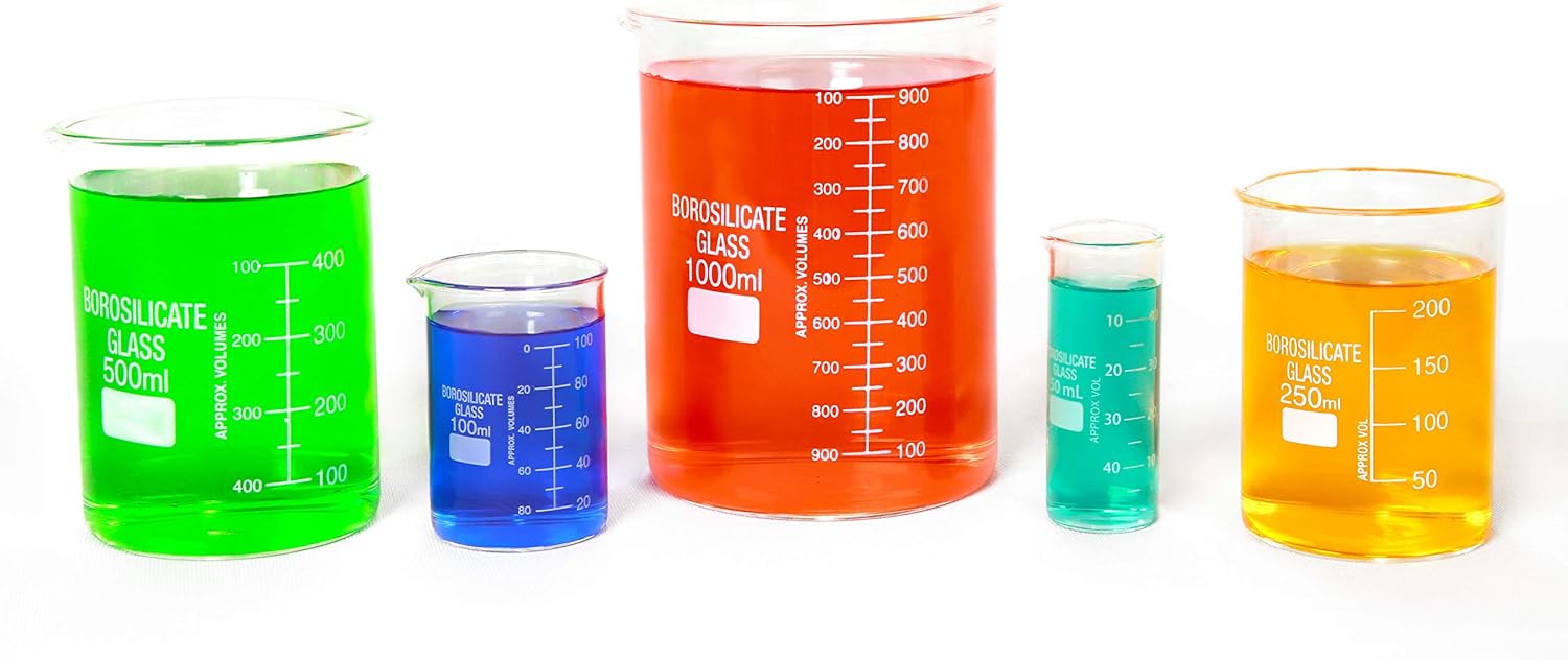 Glass Beaker Set of 5 Borosilicate Thick Low Form - 50ml, 100ml, 250ml, 500ml, 1000ml: Kitchen & Dining
