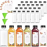 OBKJJ 80pcs 12oz Pcs Juice Bottles, Juice Bottle with Caps Reusable Empty Clear Bottles with Label, Funnel, Brush Bulk Beverage Containers for Juicing, Drinking, Smoothie and Other Beverages (12oz)