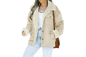 Dokotoo Corduroy Sherpa Jacket for Women Button Down Fleece Fur Collar Winter Warm Coat