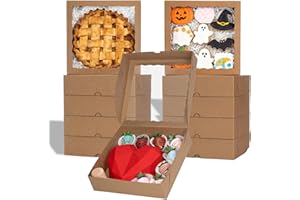 ROSPAKTEK Brown Bakery Boxes with Window (12pcs, 9x9x2.5 Inch) for Christmas: Ideal for Pie, Cookies, Chocolate Covered Strawberries, Breakable Heart & Charcuterie