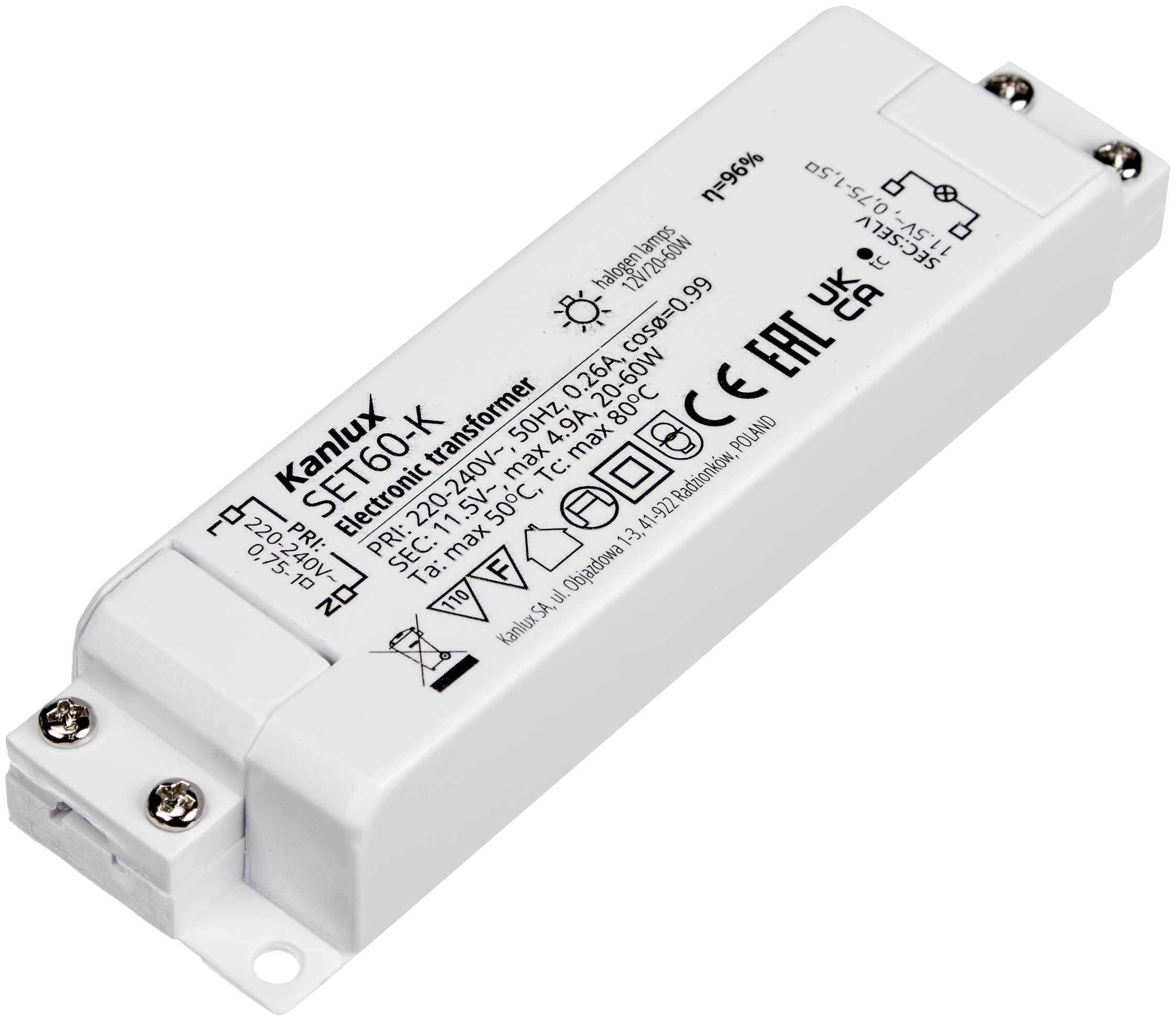 Kanlux Set60-k Corded Electric Transformer Feeder, CE Specification Met