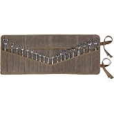 Denifiter Wrench Roll Up Pouch, Heavy Duty Waxed Canvas Tool Roll Bag Tool Organizer Bag With 20+4 Pockets (Brown)