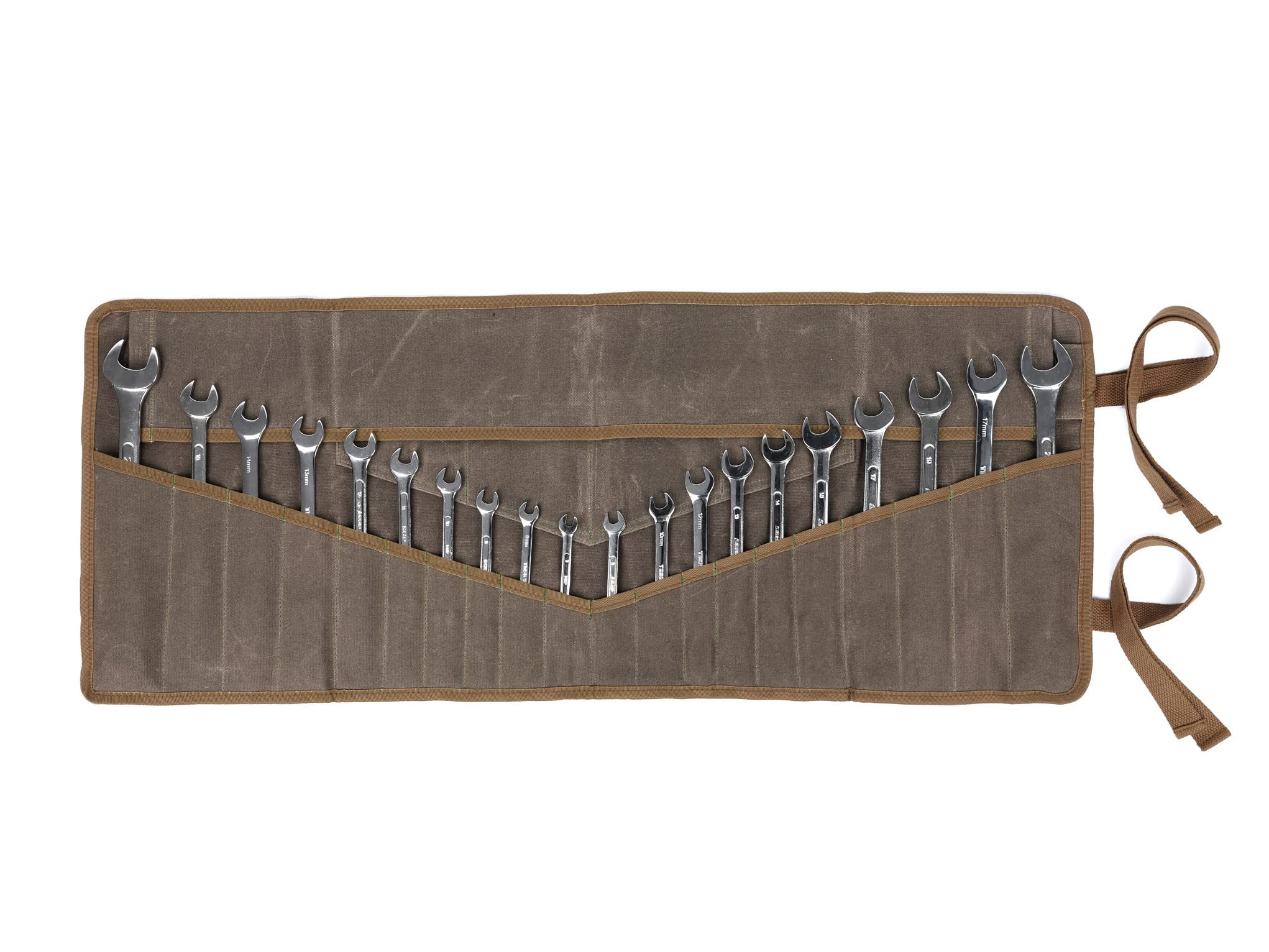 Denifiter Wrench Roll Up Pouch Tool Roll, Heavy Duty Waxed Canvas Tool Bag Tool Organizer Bag With 20+4 Pockets (Brown)
