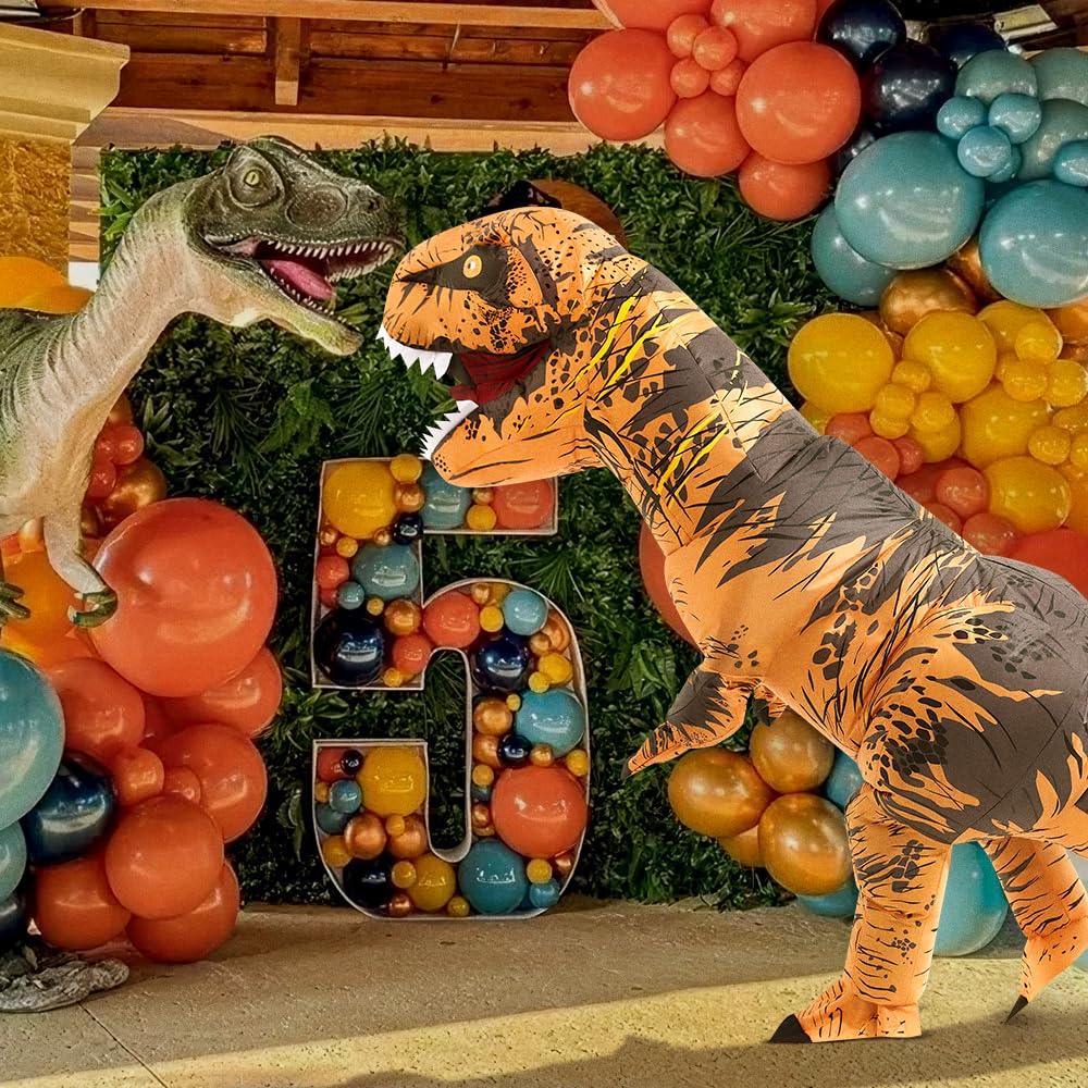 Halloween Inflatable Dinosaur Costume Adult Fancy Dinosaur Suit Blow up Trex Costume Full Body Dino Costume For Halloween Cosplay Party(brown)