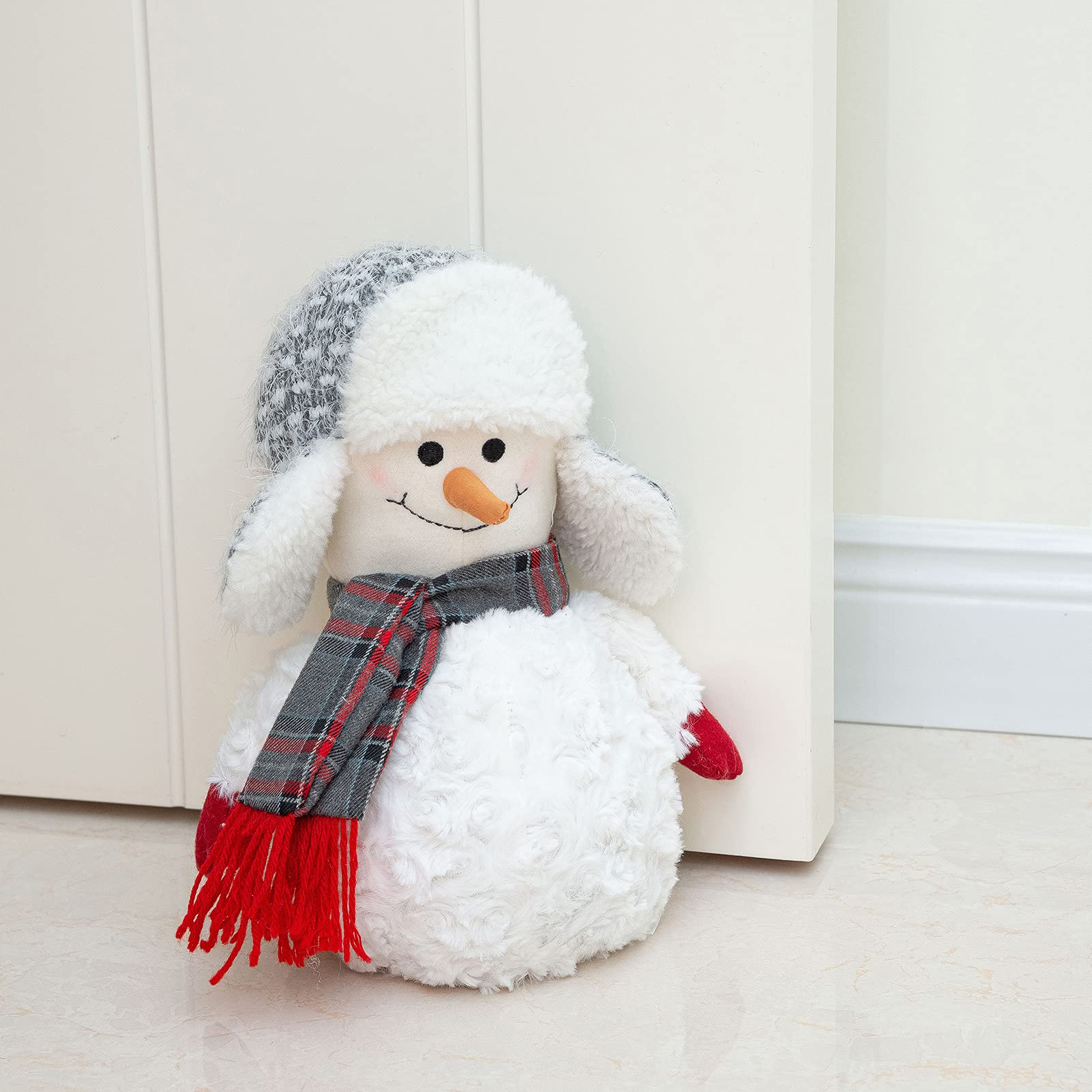 Marwood Cute Door Stopper Decorative Door Stops for Home and Office, Stuffed Fabric Christmas Door Stopper Weighted Interior Doorstop Floor Decorative - Snowman with Earmuffs Cap — image 1