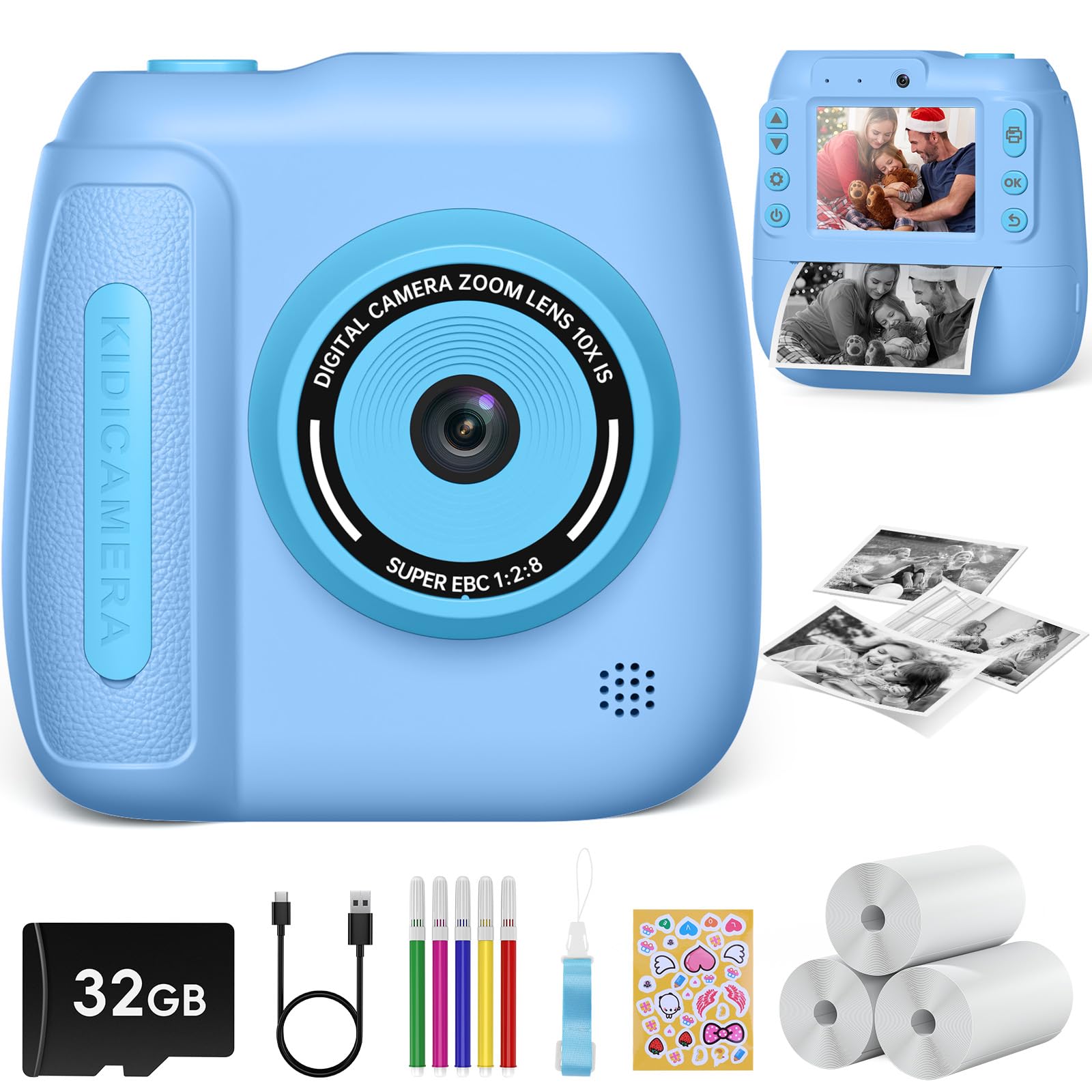Hangrui Kids Camera Instant Print,2.4'' Instant Print Camera for Kids with 32GB Card & 3 Rolls Photo Paper, Selfie Children's Cameras Christmas Birthday Gifts for 3 4 5 6 7 8 9 Year Old Girls-Blue — image 1