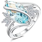 AGRULE Marquise Cut Ring Sterling Silver Engagement Rings for Women Twist Marquise Flower Ring Created Sapphire/Ruby/Emerald/Aquamarine Gemstone Anniversary Jewelry Size 6-10