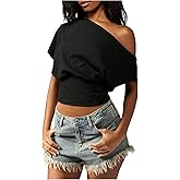 MakeMeChic Women's Off The Shoulder Tops Y2k T Shirt Short Sleeve Going Out Crop Tops