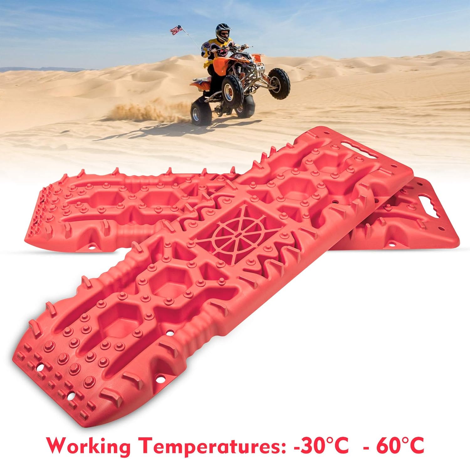 FieryRed Traction Boards with Jack Lift Base 2 Pcs Offroad Traction