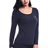 LIQQY Women's Ultra Thin Scoop&Crew Neck Undershirt Long-Sleeve Thermal Underwear Shirt Top