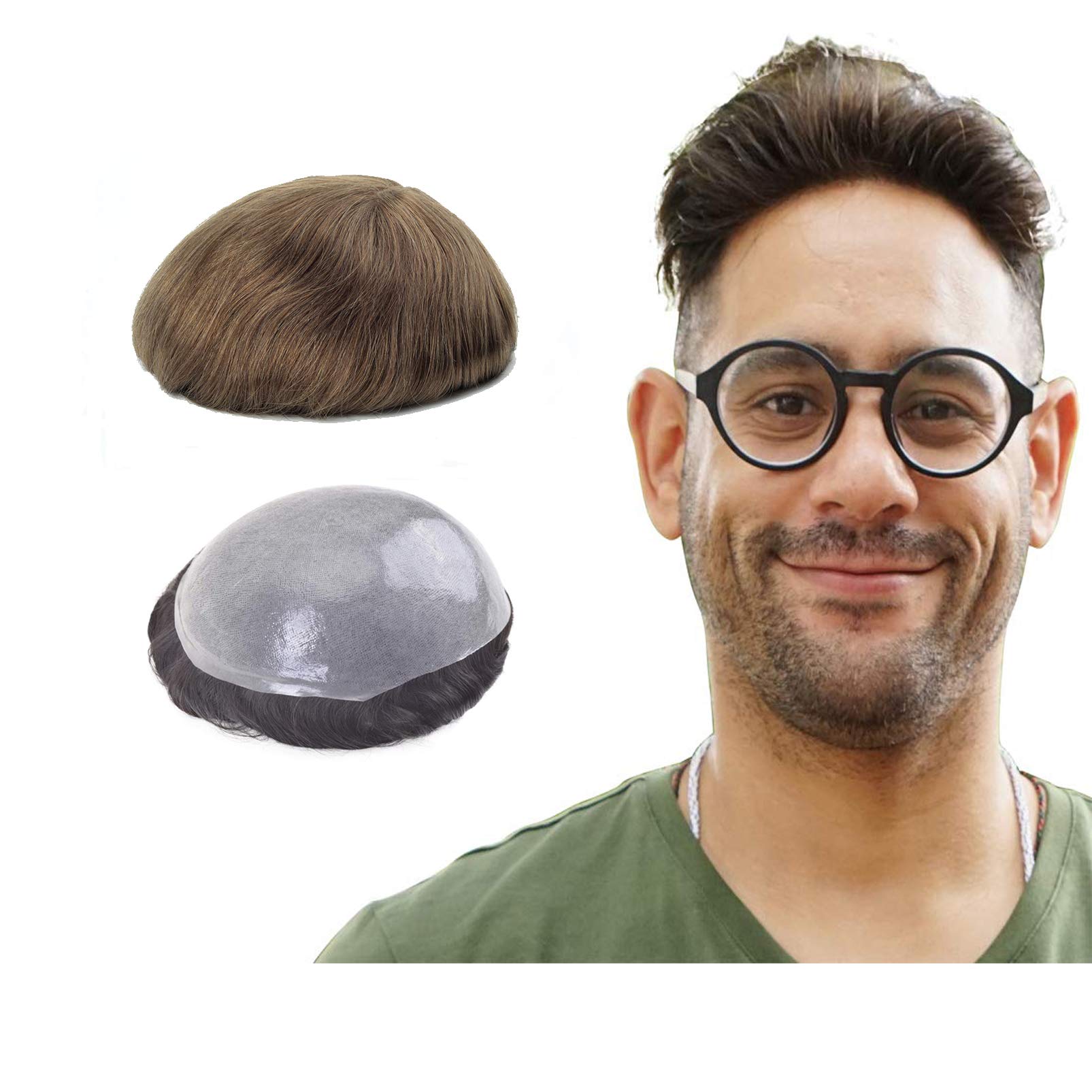 Lordhair Toupee Hairpiece for Men, 0.08mm Thin Skin Hair Replacement Front 1/2'' Hairline with V-looped Base Size 8X10 Inch Men's Wig